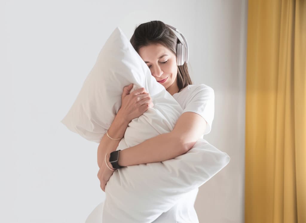 Woman Hugging a pillow